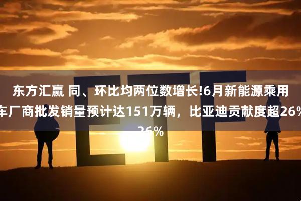 东方汇赢 同、环比均两位数增长!6月新能源乘用车厂商批发销量预计达151万辆,比亚迪贡献度超26%